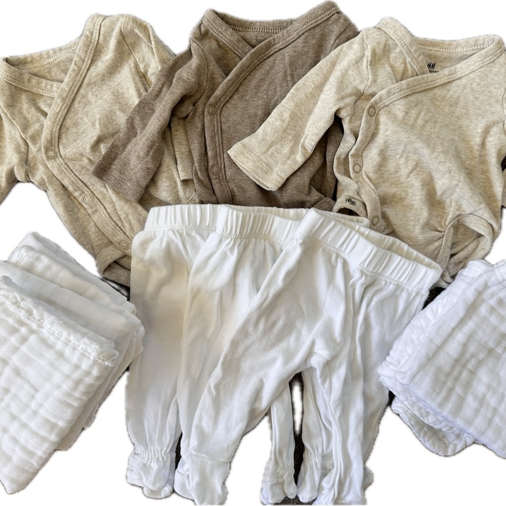 Preemie Organic Cotton H&M Onesies, Honest Company Preemie Pants, New Washcloths